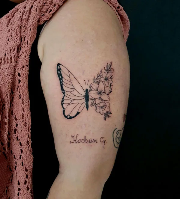 Half butterfly half flower tattoo 47