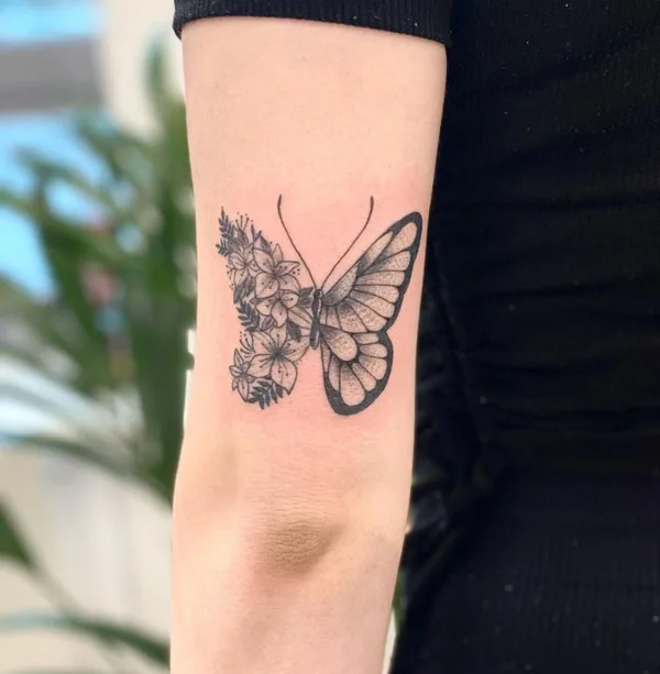 Half butterfly half flower tattoo 49