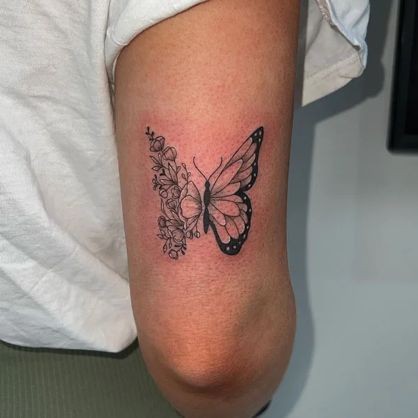 Half butterfly half flower tattoo 54