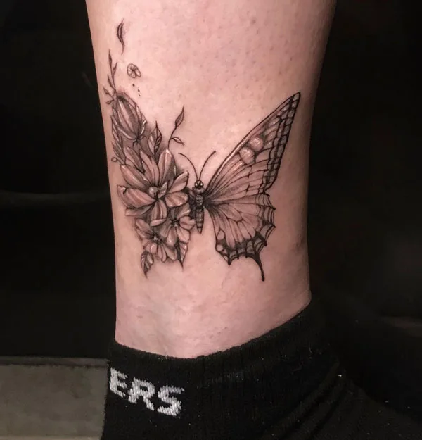 Half butterfly half flower tattoo 55