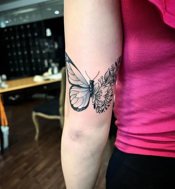 Half butterfly half flower tattoo 56