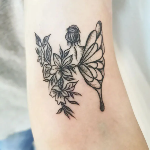 Half butterfly half flower tattoo 59