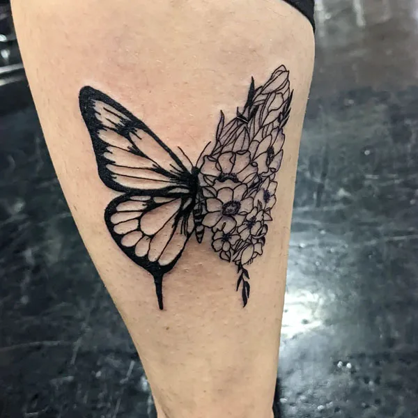 Half butterfly half flower tattoo 67