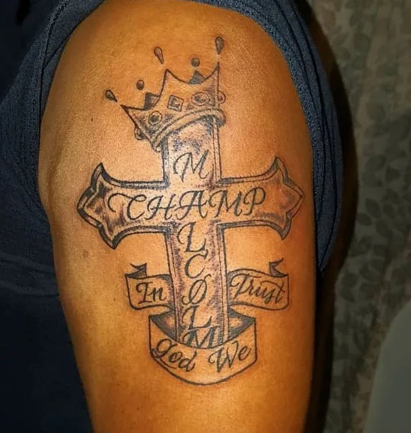 In god we trust cross tattoo