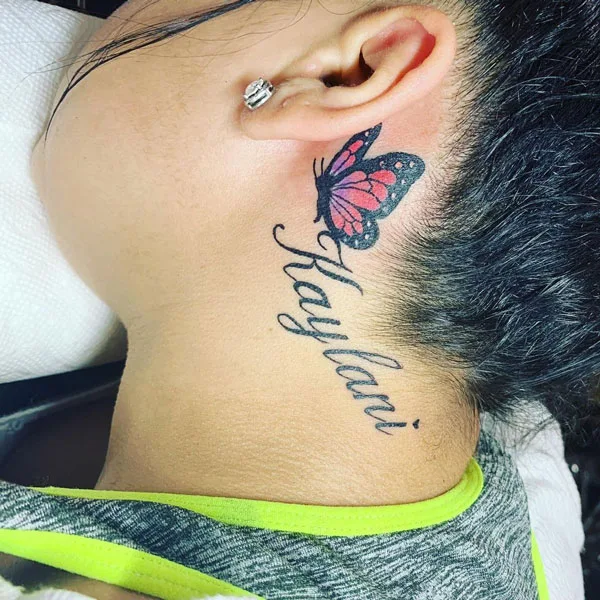 Name butterfly tattoo behind ear