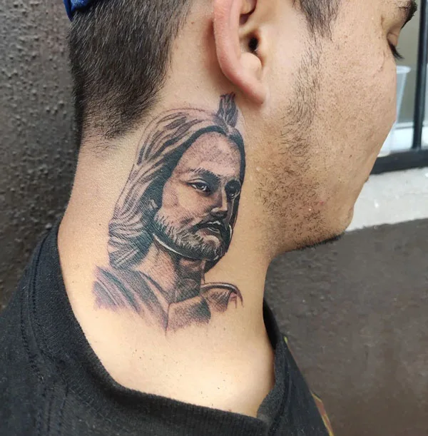 San Judas neck tattoo