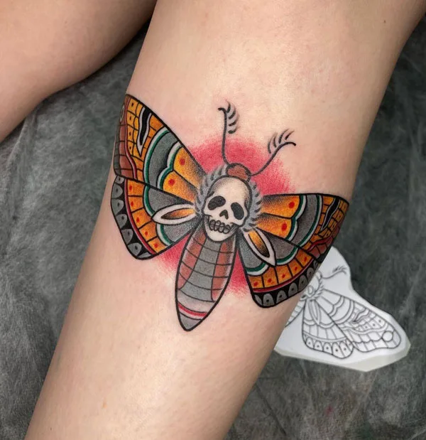 Traditional death moth tattoo