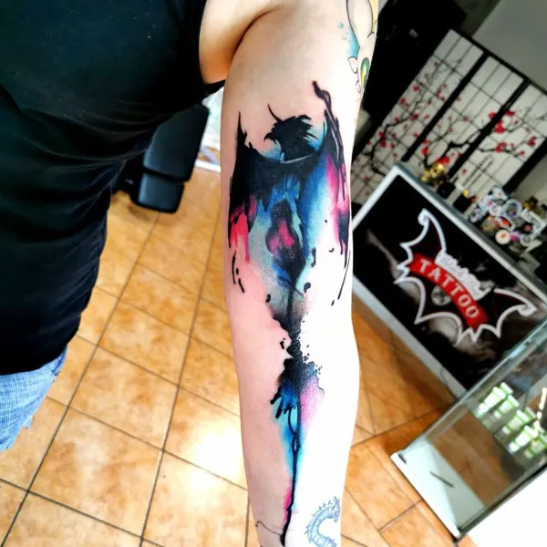 Watercolor bat tattoo