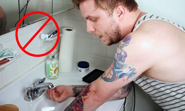 Avoid splashing the tattooed area with water