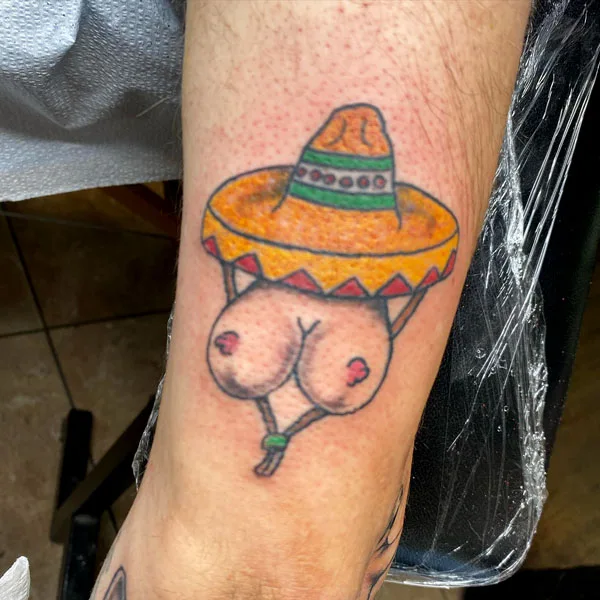 Mexican Hat Boobs Tattoo