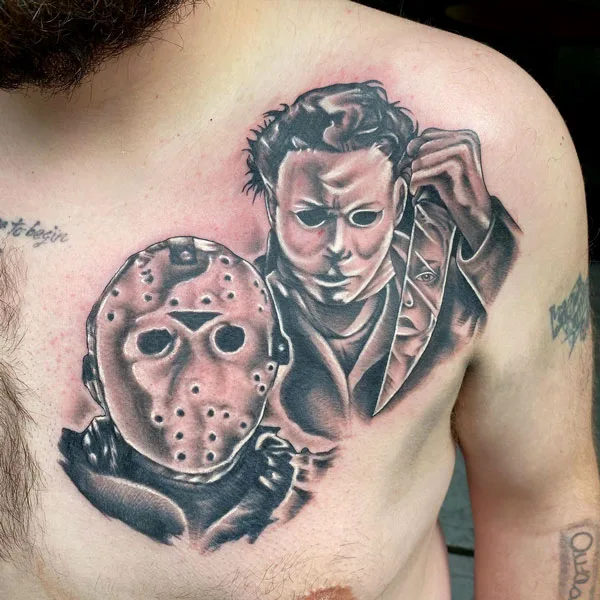 Michael Myers chest tattoo