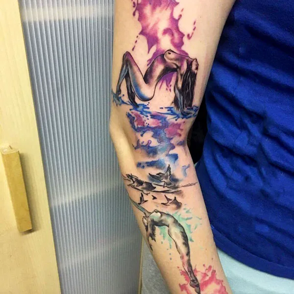 Naked women watercolor tattoo