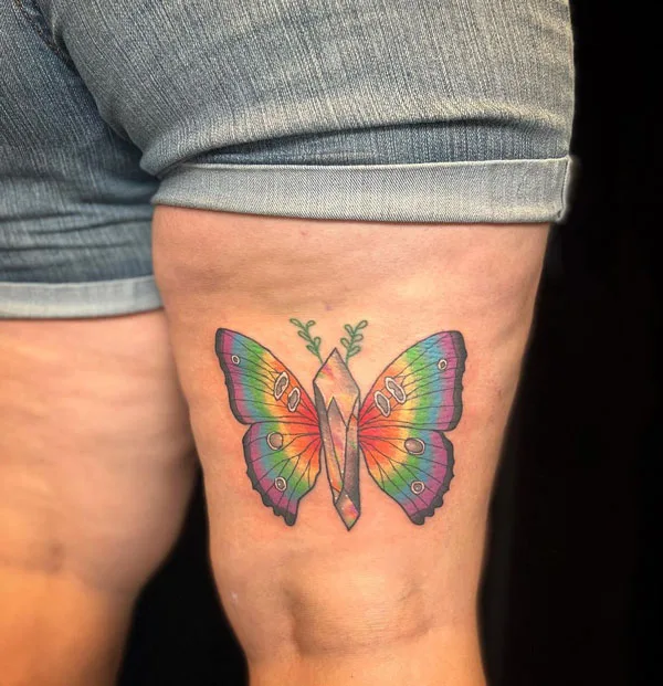 Butterfly thigh tattoo 21