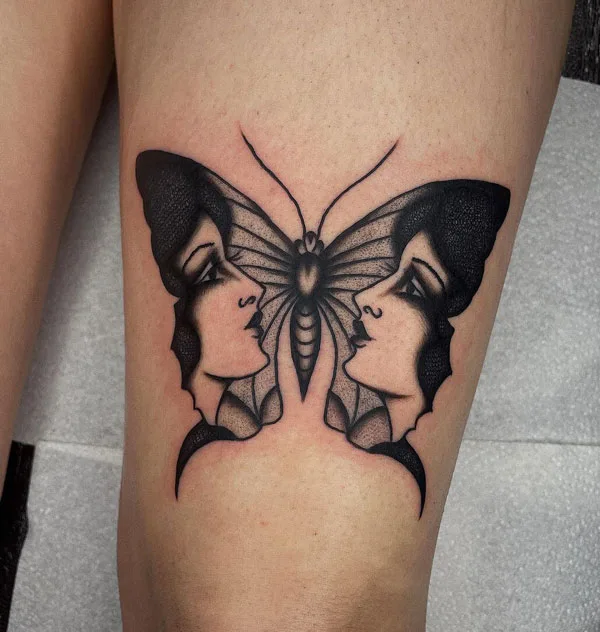Butterfly thigh tattoo 32