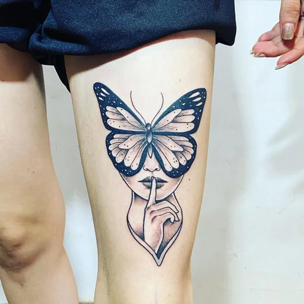 Butterfly thigh tattoo 48