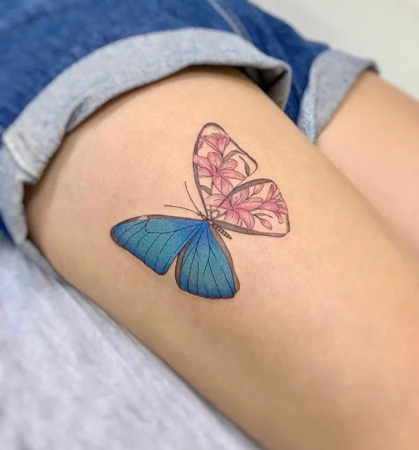 Butterfly thigh tattoo 49