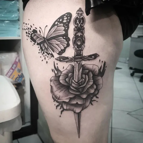 Butterfly thigh tattoo 80