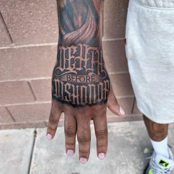 Death before dishonor hand tattoo