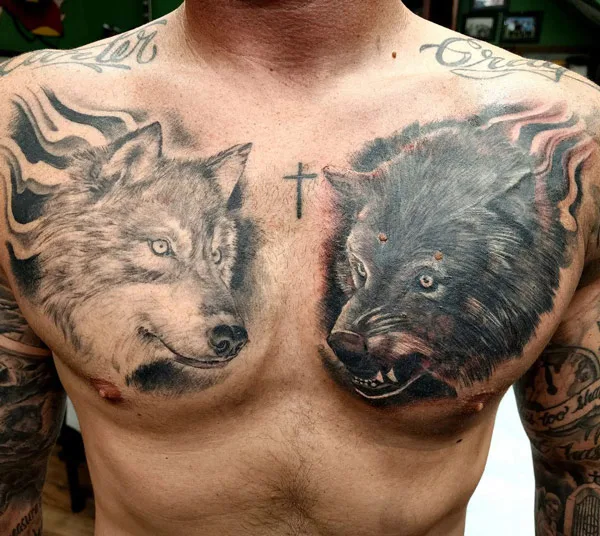 Good vs Evil Wolf Tattoo
