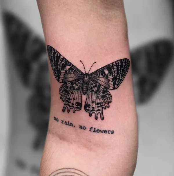 No rain no flowers butterfly tattoo