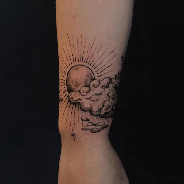Sun with rays tattoo 35