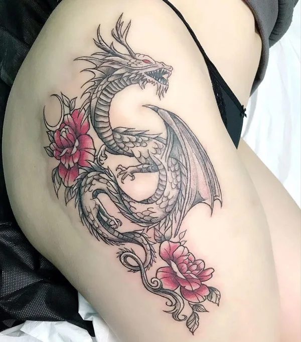 Dragon tattoo on thigh 20