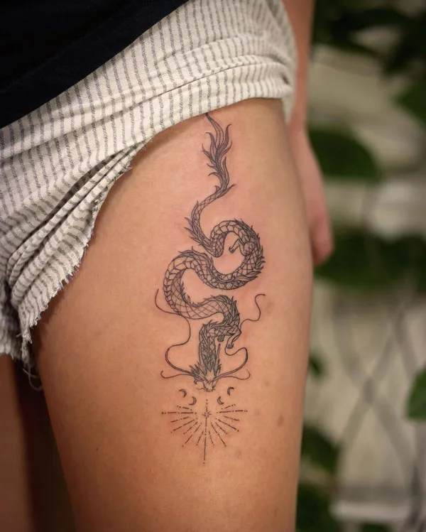 Dragon tattoo on thigh 35