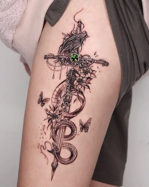 Dragon tattoo on thigh 52