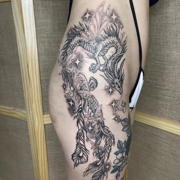 Dragon tattoo on thigh 53