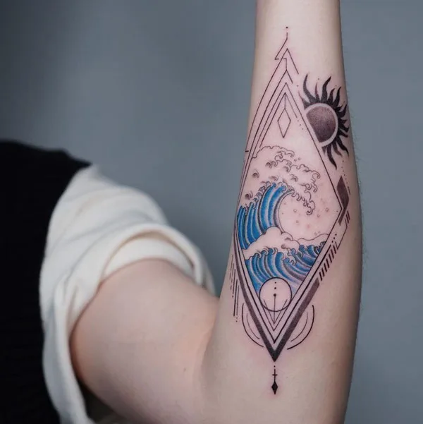 Geometric Ocean wave tattoo