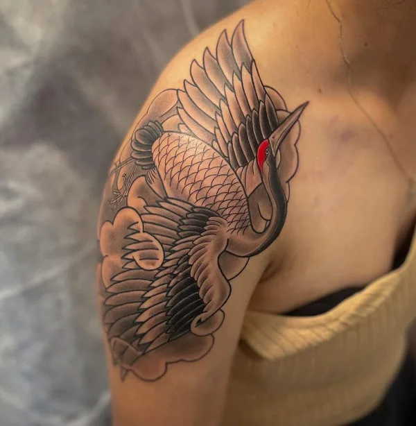 Japanese Crane shoulder tattoo