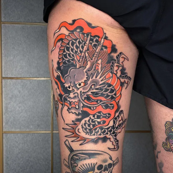 Japanese Dragon tattoo on thigh