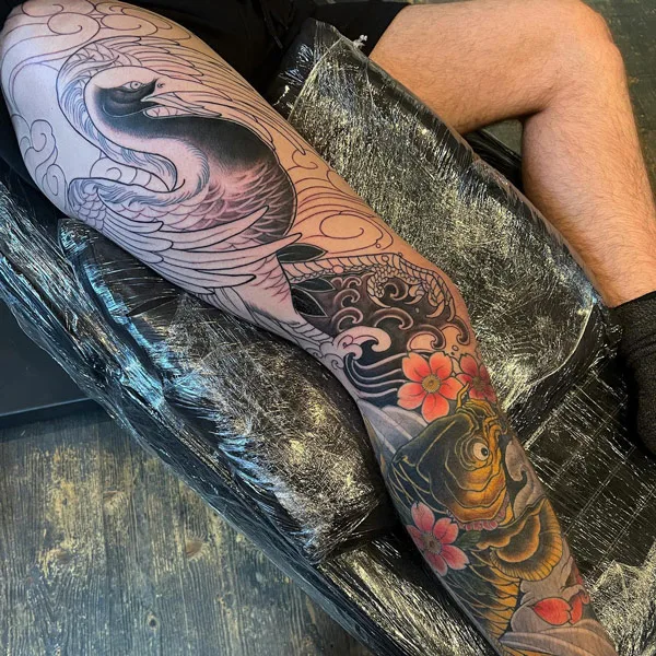 Japanese crane leg tattoo