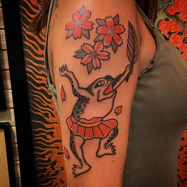 Japanese lucky frog tattoo