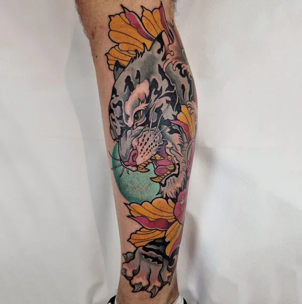 Japanese tiger tattoo on leg