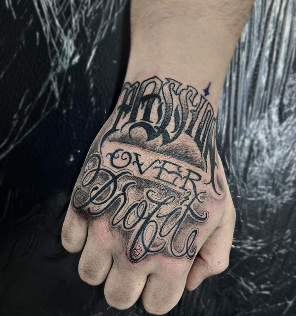 Quotes tattoo on hand