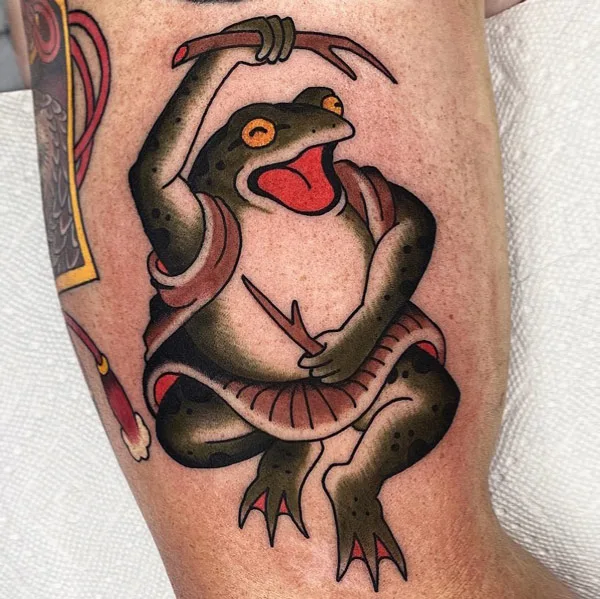 Frog Wizard by Jon Larson at Harlequin in Hamtramck MI  Frog tattoos Traditional  tattoo Cute tattoos
