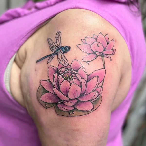 Water lily and dragonfly tattoo