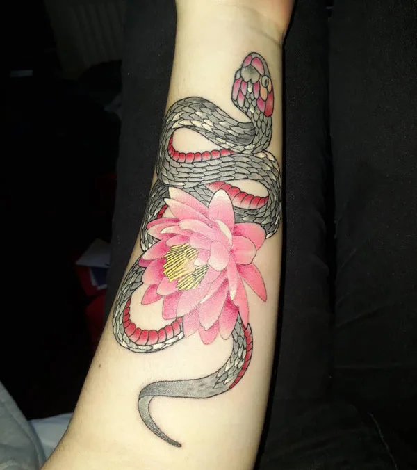 Water lily and snake tattoo