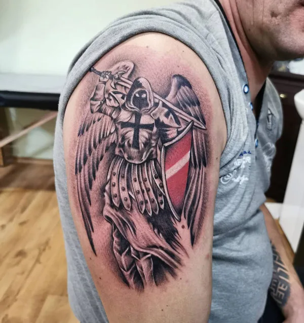 Lion Angel and shield tattoo | Miguel Angel Custom Tattoo Ar… | Flickr