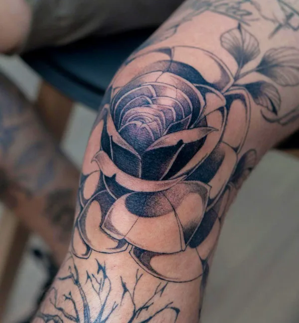 Black Rose Knee Tattoo