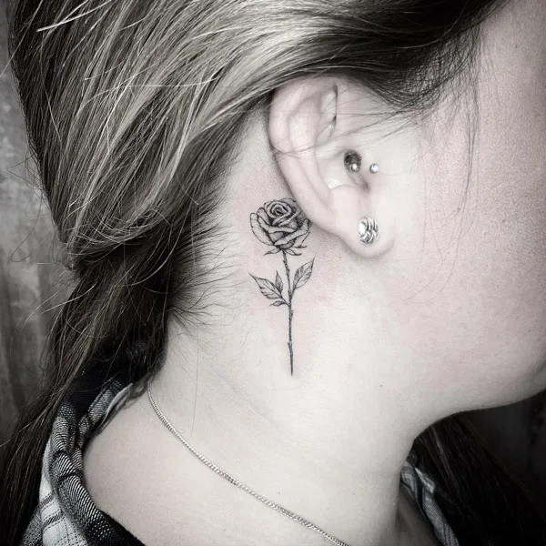Black Rose Tattoo Behind the Ear