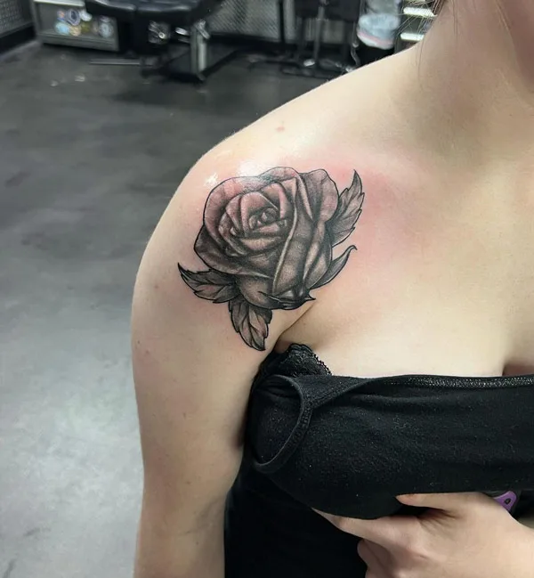 Black Rose Tattoo on Shoulder