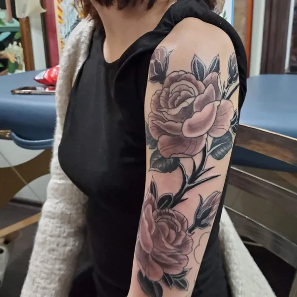 Black and Grey Rose Tattoo 1