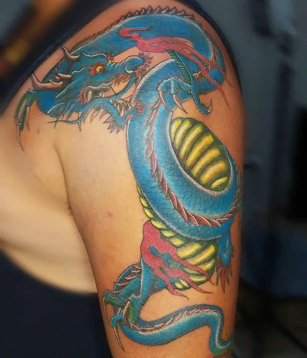 Blue Chinese dragon tattoo