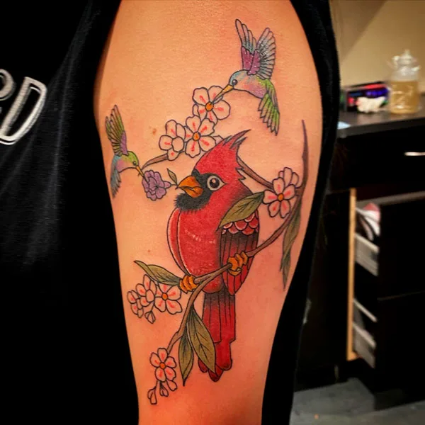 Cardinal and Hummingbird Tattoo
