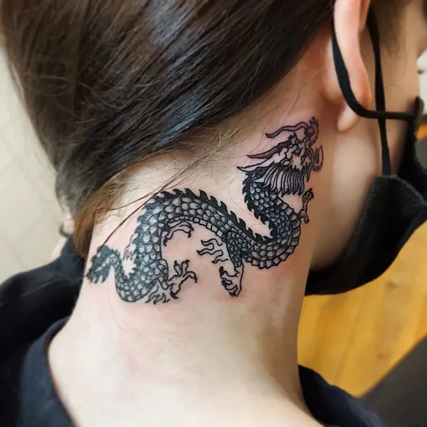 Chinese dragon tattoo on neck