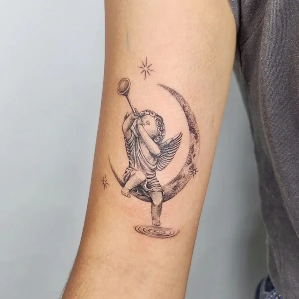 Cupid and Moon Tattoo