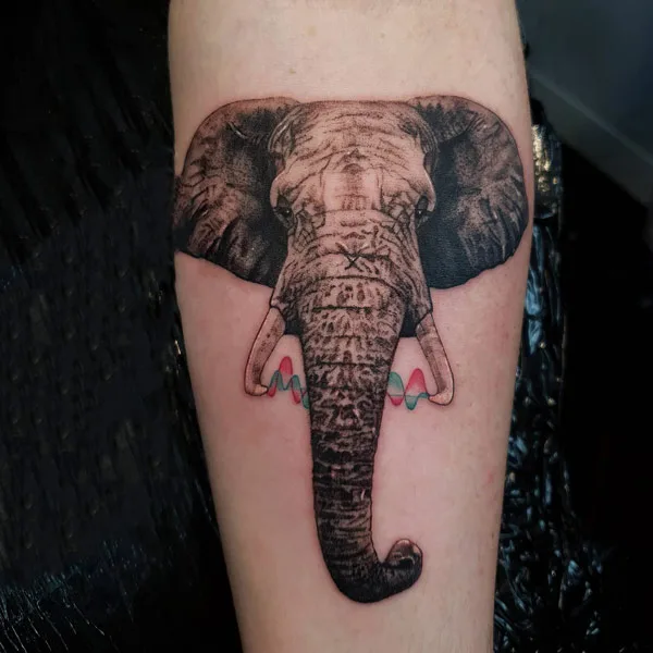Elephant with Sound Wave Tattoo