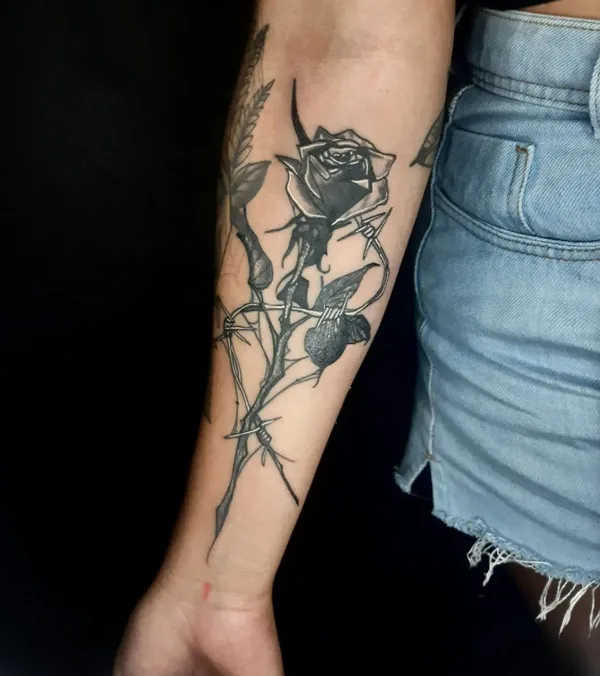 Forearm Black Rose Tattoo